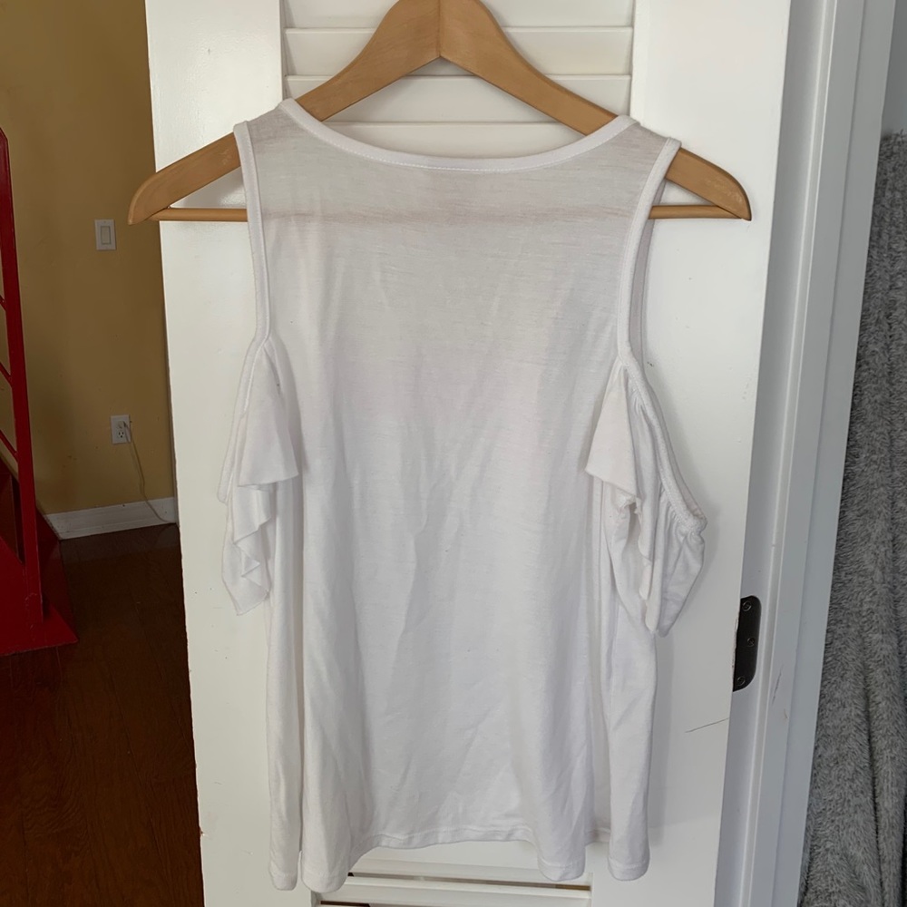 White Ruffle Cold-Shoulder Top - Picture 3 of 3